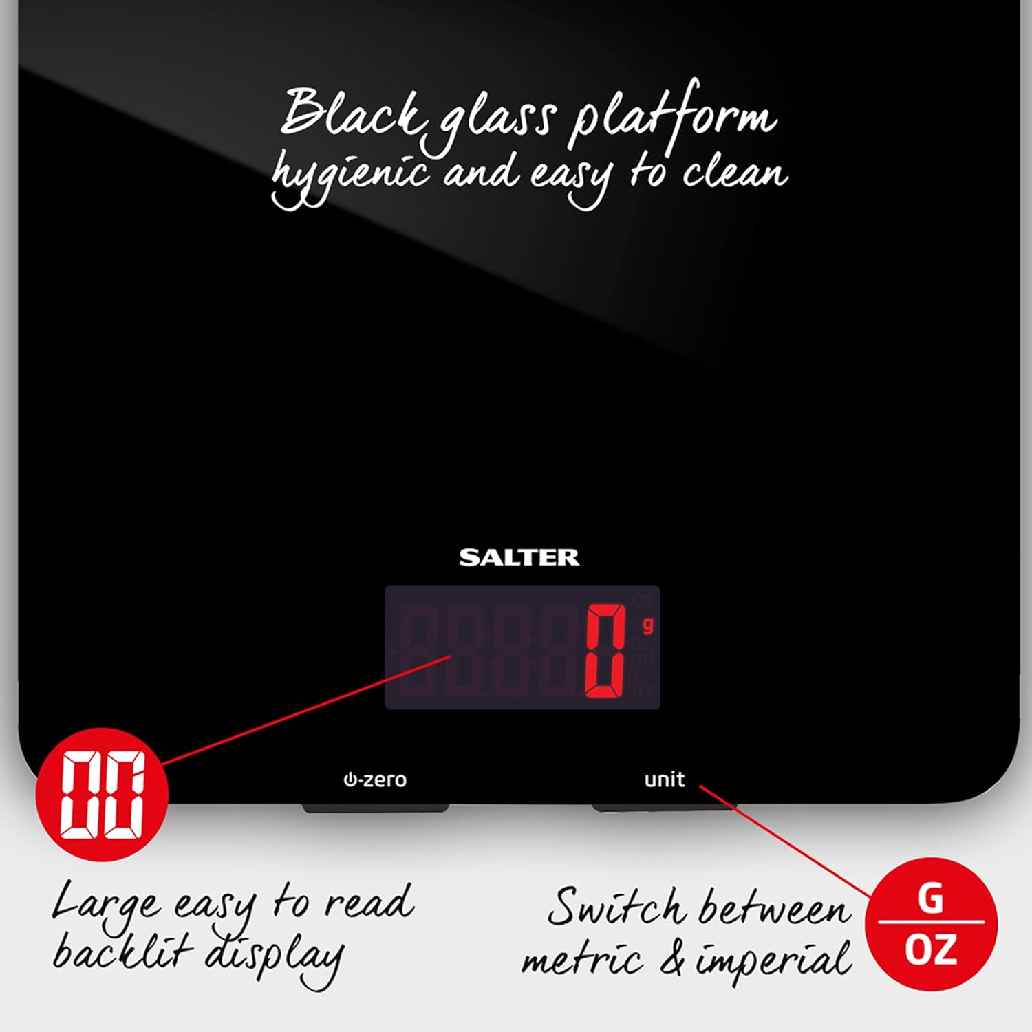 Buy Salter,Salter 1150 BKDR Digital Kitchen Scales - Stylish Glass Design, Add & Weigh, Liquid & Dry Measurements, Easy-Read Red Display, Black - Gadcet UK | UK | London | Scotland | Wales| Near Me | Cheap | Pay In 3 | Digital Scales
